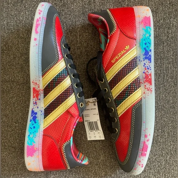 New! S.E.E.D. X ADIDAS Handball Spezial Scarlet Paint Splatter Men's 10.5 ID8617 - Picture 6 of 8